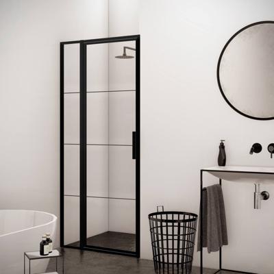 BWS Nisdeur Frame met Vast Paneel 130x200 cm 8 mm NANO Glas Mat Zwart Raster