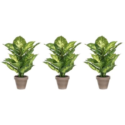 Kunstplant Dieffenbachia - Voordeelset van 4x stuks - groen - 40 cm - in pot - nepplant - kamerplant