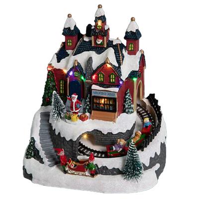 Kerstdorp kerst tafereel - werkplaats met muziek en beweging - met led verlichting - 21.5 cm