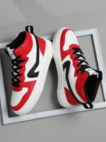 Men's High-Top Skate Shoes - Black and White PU Leather Sneakers Red and White / EUR41