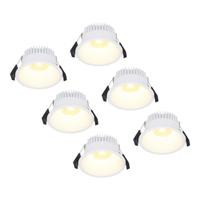 Set van 6 Finn LED inbouwspots - 10 Watt 900lm - 2700K warm wit - Dimbaar - Rond - Verzonken - IP44 waterdicht - Wit - Voor binnen, buiten en badkamer