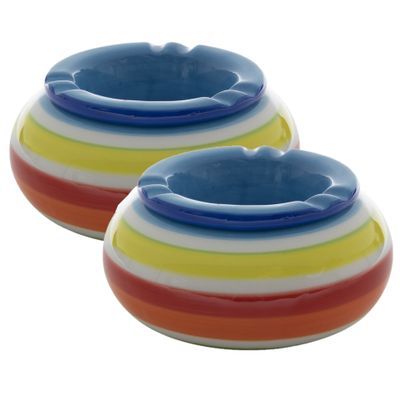 2x stuks ronde terras asbak/stormasbak blauw keramiek 14 x 14 x 7 cm
