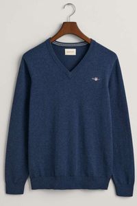 GANT Regular Fit Trui V-halsblauw, Effen