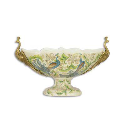 A BRONZE MOUNTED PORCELAIN BOWL ON STAND