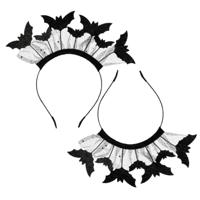 Vleermuizen diadeem/tiara - 2x - zwart - kunststof - Halloween thema