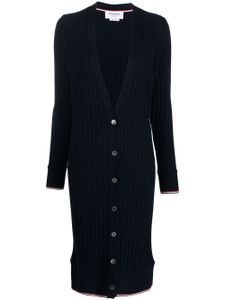 Thom Browne cardigan long nervuré à bandes tricolores - Bleu