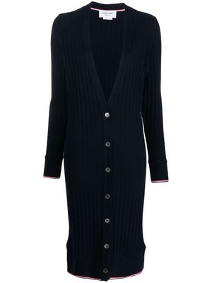 Thom Browne cardigan long nervuré à bandes tricolores - Bleu