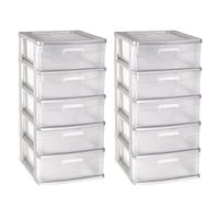 2x stuks ladeblok/bureau organizer met 5x lades grijs/transparant L40 x B39 x H81 cm