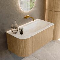 Badmeubel Mondiaz Kurve-Dlux | 95 cm | Meubelkleur Oak | Wastafelkleur Ostra | Solid surface | Rechts spoelbak | Zonder kraangat(en)