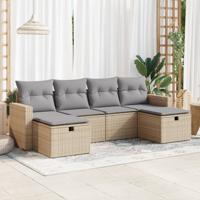 6-delige Loungeset met kussens poly rattan beige