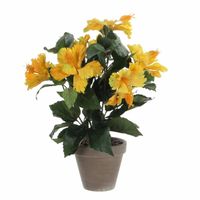 Hibiscus kunstplant geel in grijze pot H40 x D30 cm - thumbnail