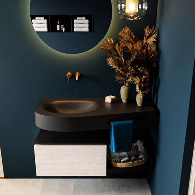 MONDIAZ RIVA 100cm badmeubel onderkast / planchet kleur Underlayment met 1 lade. Wastafel DULCET links 0 kraangaten kleur Urban.