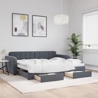 Slaapbank onderschuifbed en lades 90x190 cm fluweel donkergrijs
