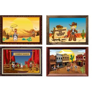 Vier decoratie posters Western thema