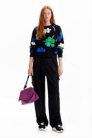 Oversized trui met bloemen - BLACK - XS
