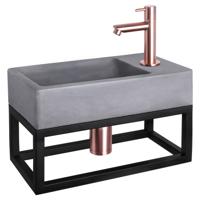 Differnz Force fonteinset beton donkergrijs - kraan recht - met handdoekrek - 40 x 22 x 9 cm - rood koper
