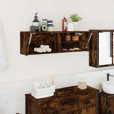 Badkamerwandkast 100x25x30 cm bewerkt hout gerookt eikenkleurig