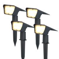 Set van 4 Odessa solar prikspots - Incl. Schemerschakelaar - 3000K warm wit - 2 lichtstanden - 300 lumen - 6-12 uur brandtijd - Kantelbaar - IP65 waterdicht