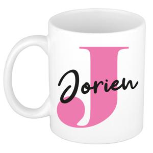 Naam mok Jorien - roze - wit - keramiek - 300 ml - verjaardag/cadeau beker