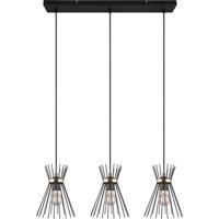 Zwart-Gouden Metaal Hanglamp met 3 E27 Fittingen - Rechthoekig Design