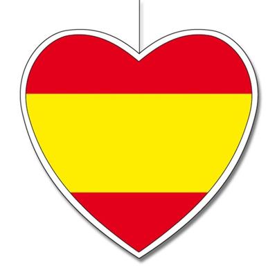 Hangdecoratie hartje land Spanje - 28 cm - Spaanse vlag EK/WK landen - versiering