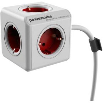 Allocacoc BN3046 PowerCube stekkerdoos 5 sockets m incl. 3 m kabel rood/wit