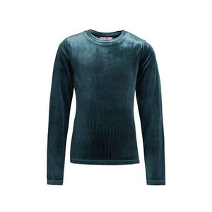 WE Fashion ribgebreide velours longsleeve met glitters donkergroen