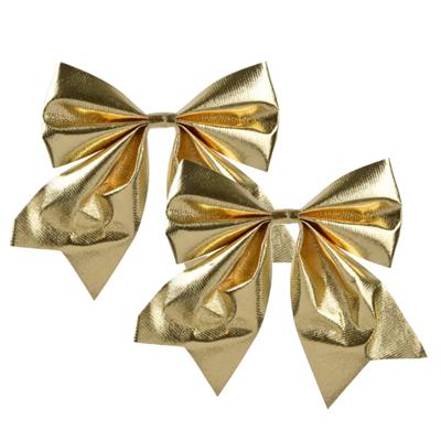Decoris Kerst strik - 2x - goud - 20 x 24 cm - polyester - kerstversiering kerststrik