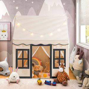 Speeltent voor Kinderen met Sterlichtslingers Wasbaar Koraalfluwelen Tapijt 3-4 Kinderen 121 x 101 x 137 cm Beige