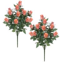 Kunstbloemen boeket rozen/gipskruid - 2x stuks - zalmroze - H56 cm - Bloemstuk - Bladgroen - thumbnail