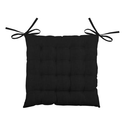 Stof Textile stoelkussen BEA - zwart - 40 x 40 x 4 cm - touwtjes sluiting - binnen/buiten
