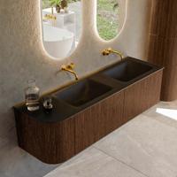Badmeubel Mondiaz Kurve | 155 cm | Meubelkleur Walnut | Wastafelkleur Urban | Dubbele spoelbak | Zonder kraangaten
