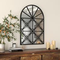 Boogvormige Raamspiegel 58 x 87 cm Decoratieve Wandspiegel met Metalen Frame Hangende Raamdecoratiespiegel Zwart