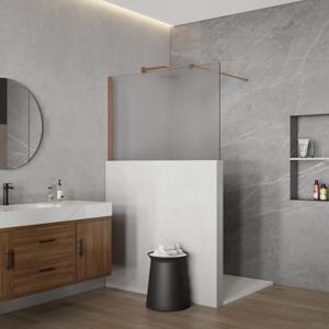 Fortifura Galeria Halfhoge Inloopdouche - 110x80cm - mat glas - 8mm - nano - met profiel en stabilisatiestang - Geborsteld koper PVD (Koper) SW1235440 SW876702