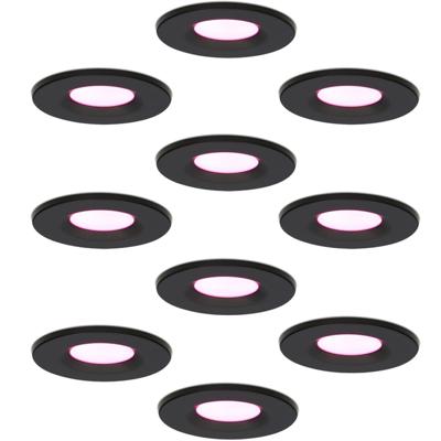 Set van 10 Venezia smart inbouwspots - IP65 waterdicht - 6 Watt 450 lumen - Wifi + Bluetooth - RGBWW - Google Home, Amazon Alexa en Siri - Zwart - Voor binnen, buiten en badkamer