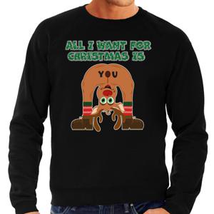 Foute Kersttrui/sweater voor heren - All I Want is - zwart - blote kont - rendier