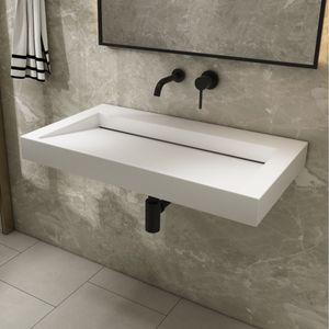 Saniclear Hoya wastafel zonder kraangat 80x45.5x8 cm solid surface wit mat