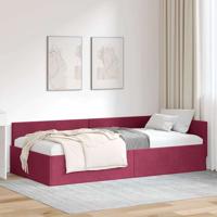 Hoekbedframe Wijnrood 100 x 200 cm Fluweel en Engineered hout