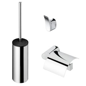 Geesa Wynk Toiletaccessoireset - Toiletborstel met houder - Toiletrolhouder met klep - Handdoekhaak - Chroom 91450002115