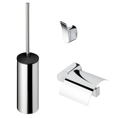 Geesa Wynk Toiletaccessoireset - Toiletborstel met houder - Toiletrolhouder met klep - Handdoekhaak - Chroom 914500-02-115