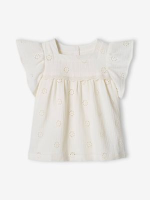 Blouse van katoengaas met geborduurde bloemen ecru