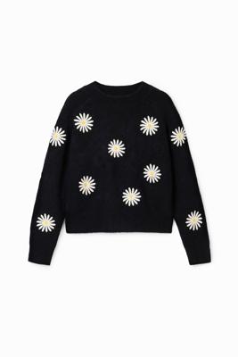 Trui met geborduurde bloemen - BLACK - 7/8