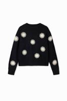Trui met geborduurde bloemen - BLACK - 7/8