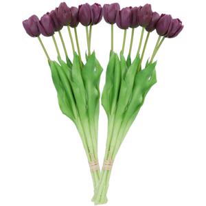 Kunst tulpen boeket - 14x stuks - donker paars - real touch - 43 cm