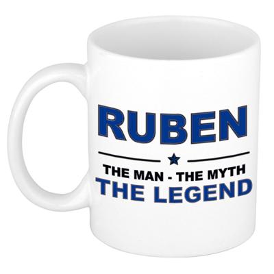 Ruben cadeau mok - man myth legend - naam koffiemok / beker - wit en blauw - 300 ml