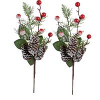 Kunst dennentak - 2x - met dennenappels - 36 cm - kersttakken - kerststukje tak