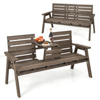 Vurenhouten Buitenbank met Opklapbare Centrale Tafel Tuinbank voor 2-3 Personen tot 320 kg Bank voor Balkon Tuin Terras