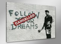 Schilderij - Banksy Dreams, Volg je dromen, Zwart-Wit/Rood, 80X60cm, 1luik