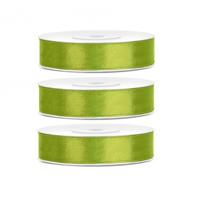 Decoratie satijn sierlint - 1x - lime groen - 12 mm x 25 meter - Cadeaulint satijnlint