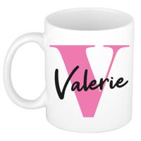 Naam mok Valerie - roze - wit - keramiek - 300 ml - verjaardag/cadeau beker